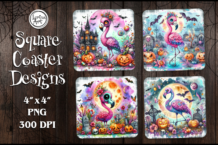 Whimsical Halloween Coaster Design, 4 PNG