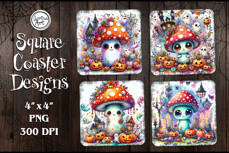 Halloween Mushroom Coaster Design, 4 PNG