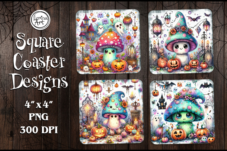 Halloween Mushroom Coaster Design, 4 PNG