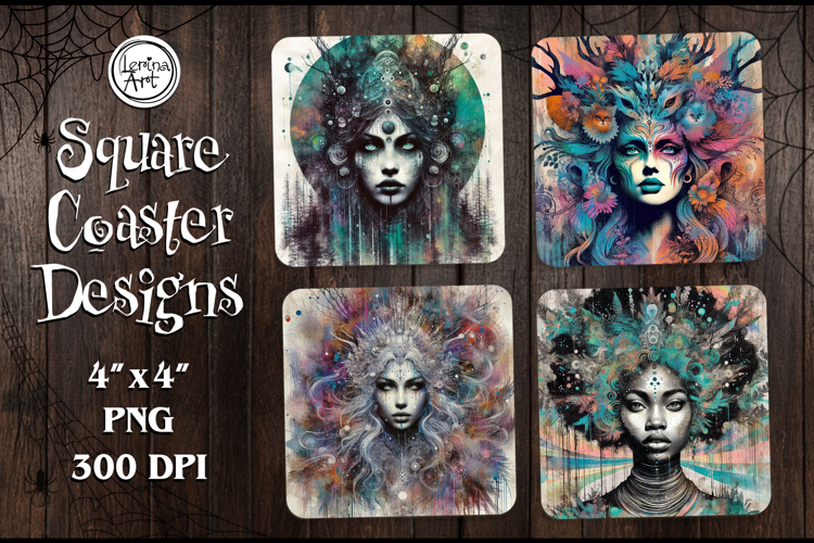 Witch Halloween Coaster Design, 4 PNG