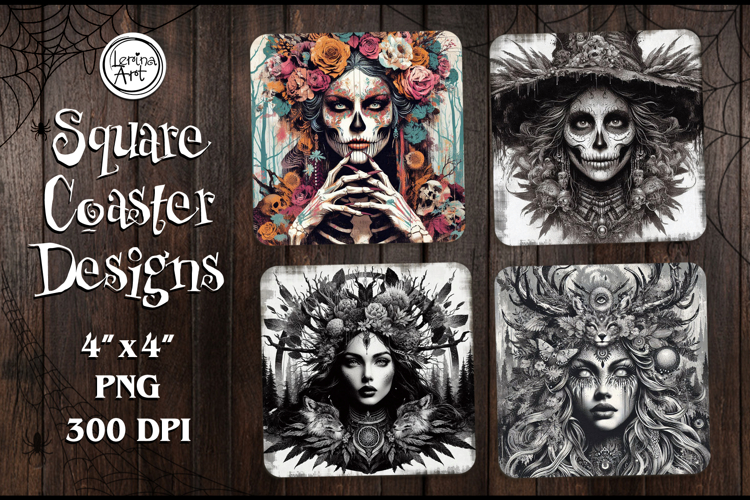 Witch Halloween Coaster Design, 4 PNG