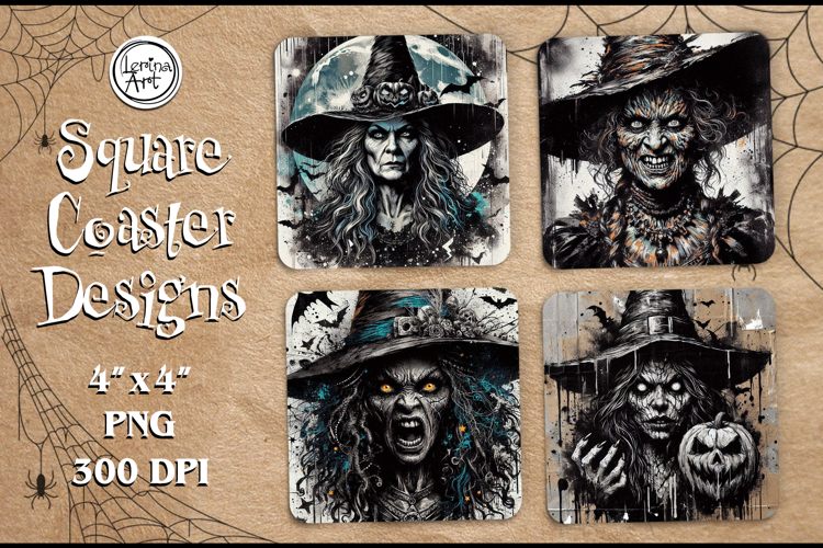 Witch Halloween Coaster Design, 4 PNG
