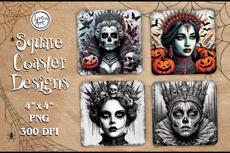 Witch Halloween Coaster Design, 4 PNG