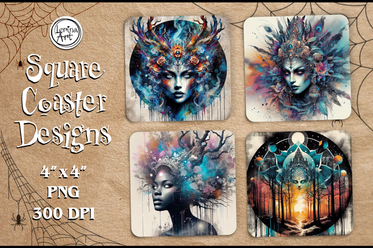 Witch Halloween Coaster Design, 4 PNG