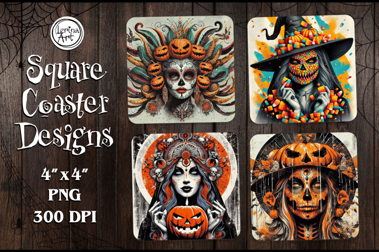 Witch Halloween Coaster Design, 4 PNG