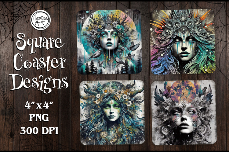 Witch Halloween Coaster Design, 4 PNG