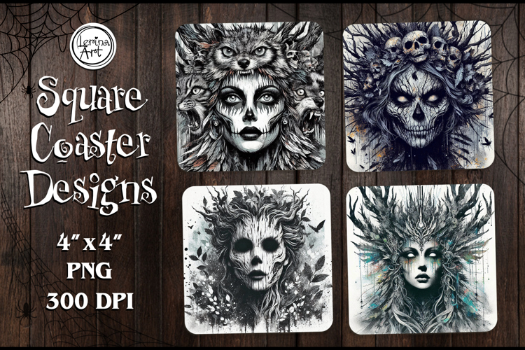 Witch Halloween Coaster Design, 4 PNG