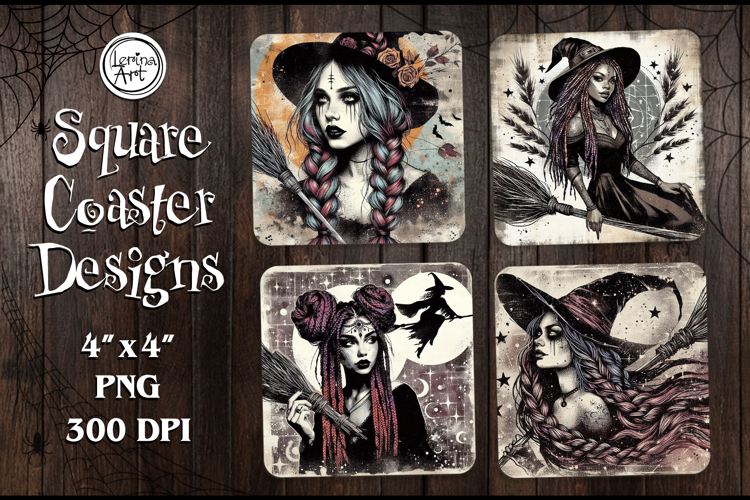 Witch Halloween Coaster Design, 4 PNG