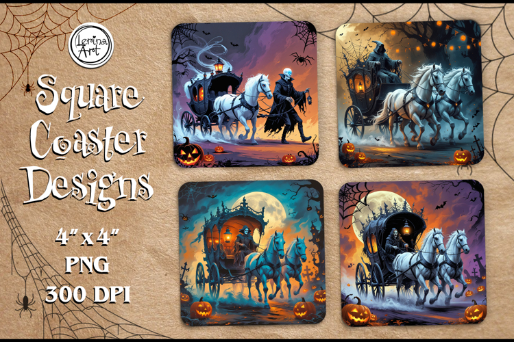 Skeleton Halloween Coaster Design, 4 PNG
