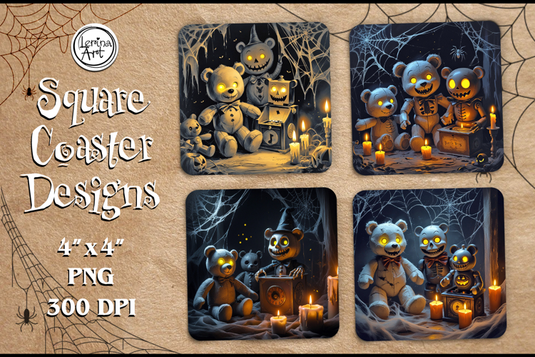 Teddy Bear Halloween Coaster Design, 4 PNG