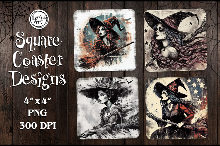 Witch Halloween Coaster Design, 4 PNG