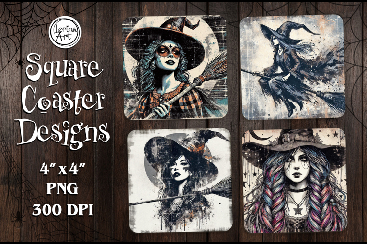 Witch Halloween Coaster Design, 4 PNG