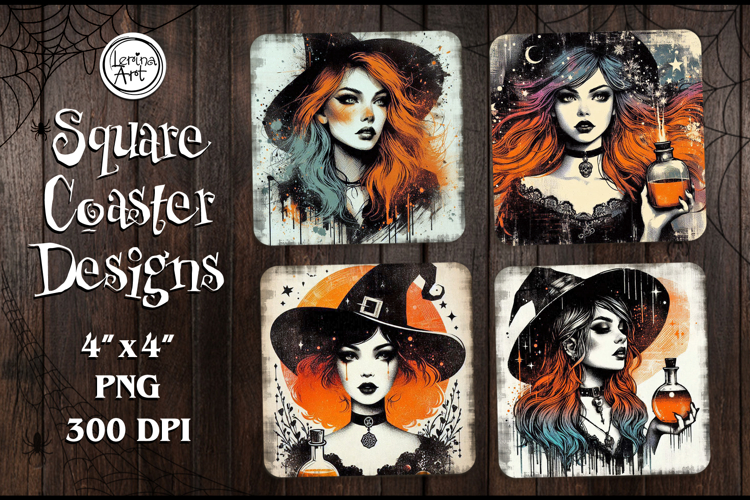 Witch Halloween Coaster Design, 4 PNG