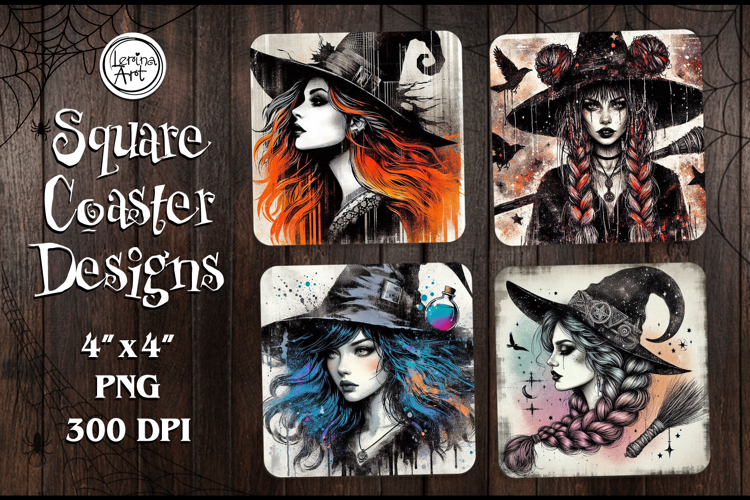 Witch Halloween Coaster Design, 4 PNG