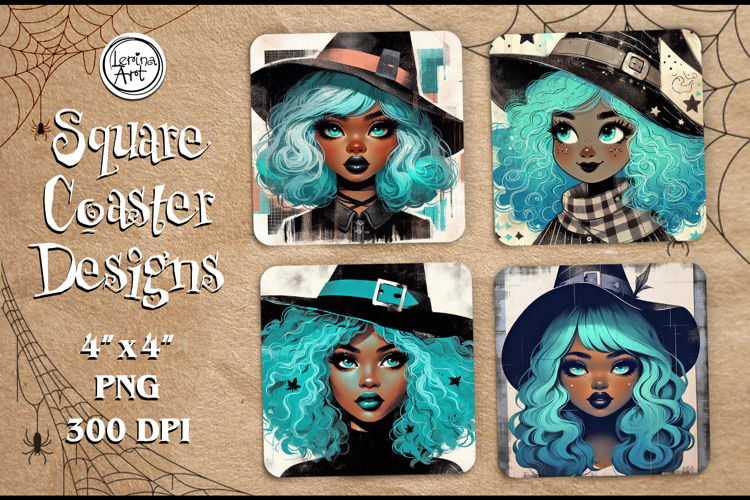 Witch Halloween Coaster Design, 4 PNG