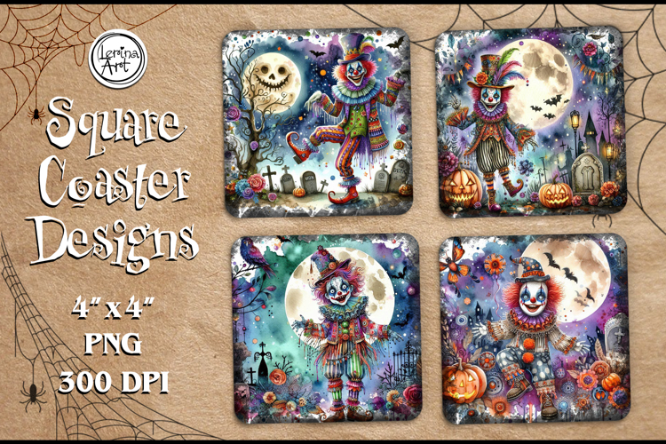 Whimsical Zombie Doll Halloween Coaster Design, 4 PNG