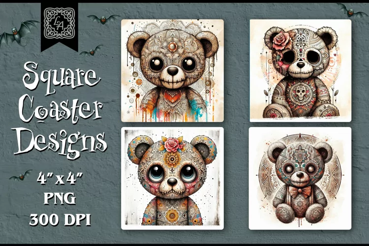Zombie Bear Coaster Design, 4 PNG