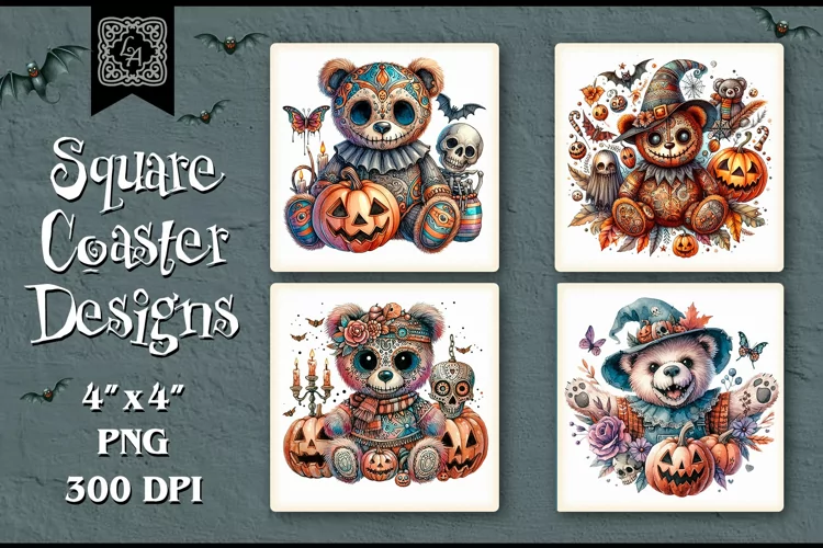 Zombie Bear Coaster Design, 4 PNG