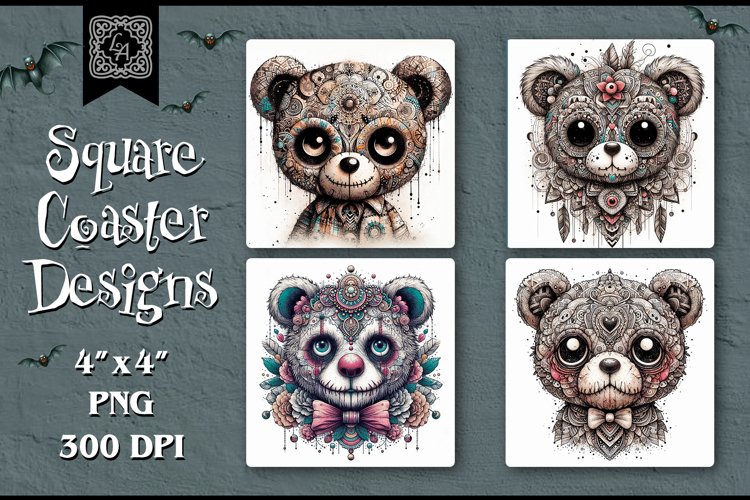 Zombie Bear Coaster Design, 4 PNG