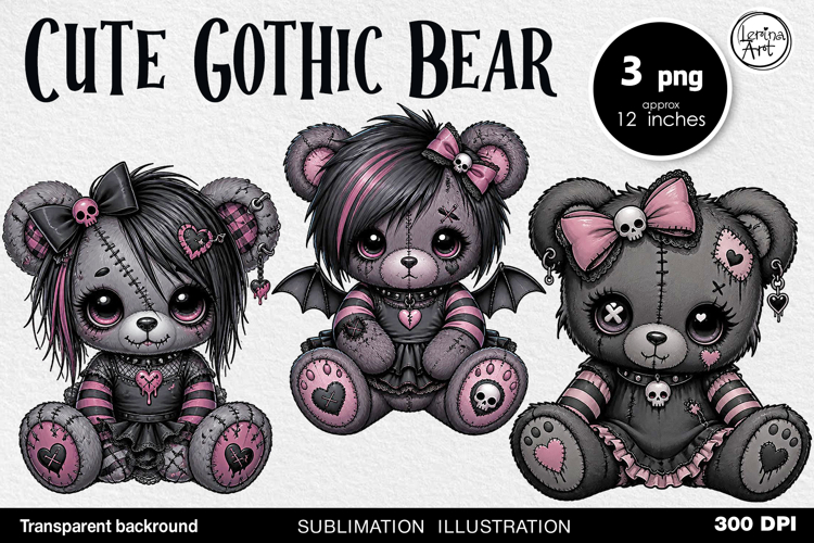 Halloween / Cute Gothic Bear / Sublimation PNG