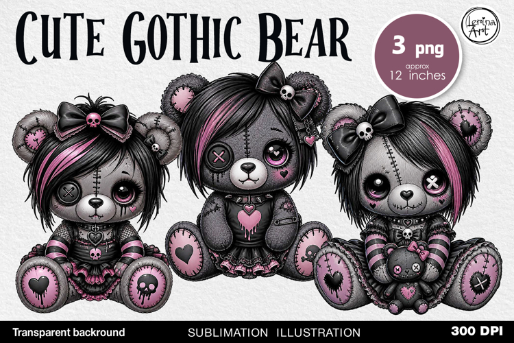 Halloween / Cute Gothic Bear / Sublimation PNG