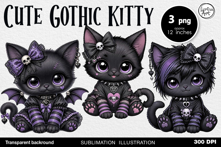 Halloween / Cute Gothic Kitty / Sublimation PNG