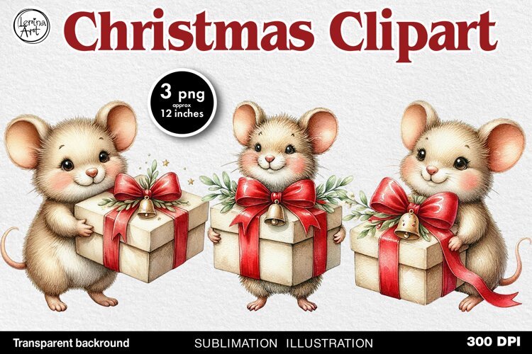 Cozy Christmas. Cute Mouse. PNG sublimation example image 1