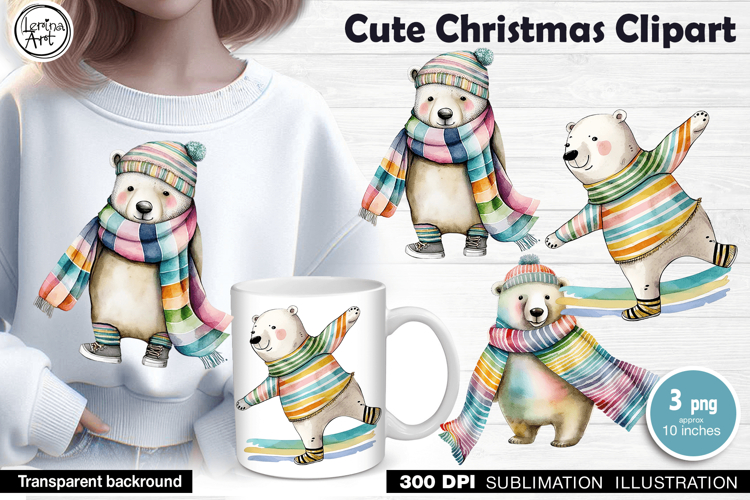 Watercolor Polar Bears cliparts. PNG sublimation