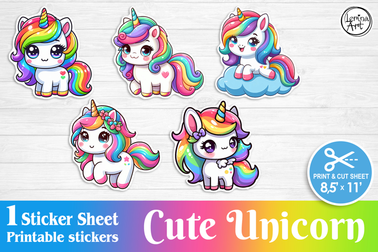 Cute Unicorn. Print & Cut Stickers PNG