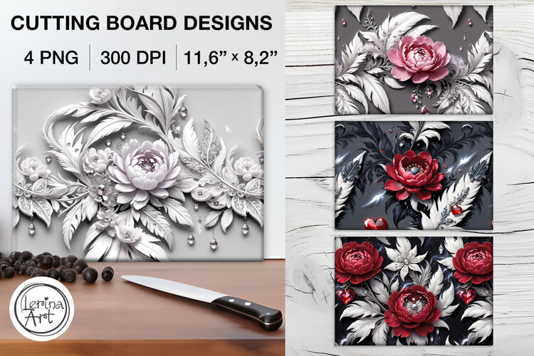 3d Peonies Cutting Board Designs / 4 PNG example image 1