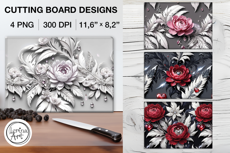 3d Peonies Cutting Board Designs / 4 PNG