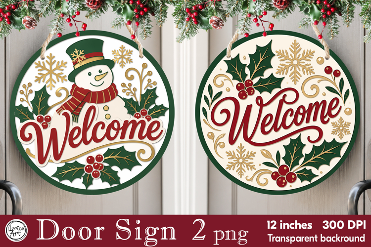 Christmas Door Sign. Welcome Door Sign. PNG