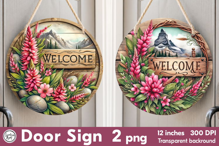 Welcome Round Door Sign. PNG
