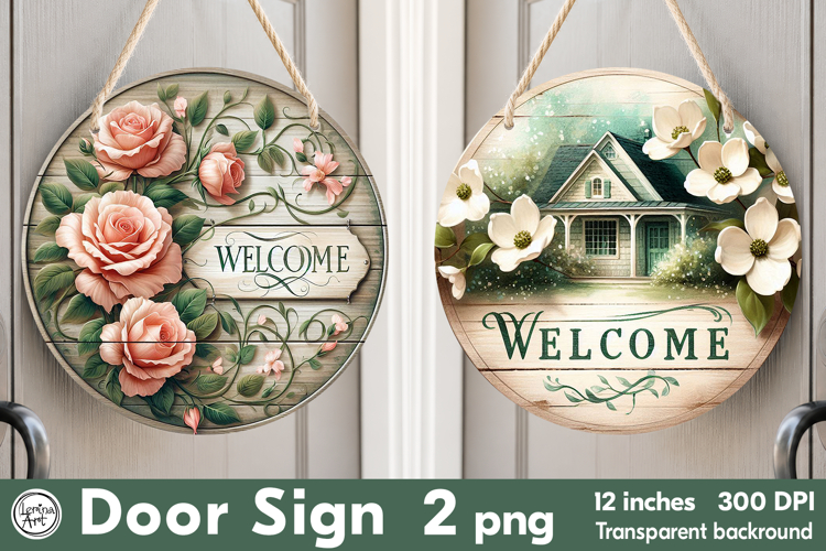 Welcome Round Door Sign. PNG