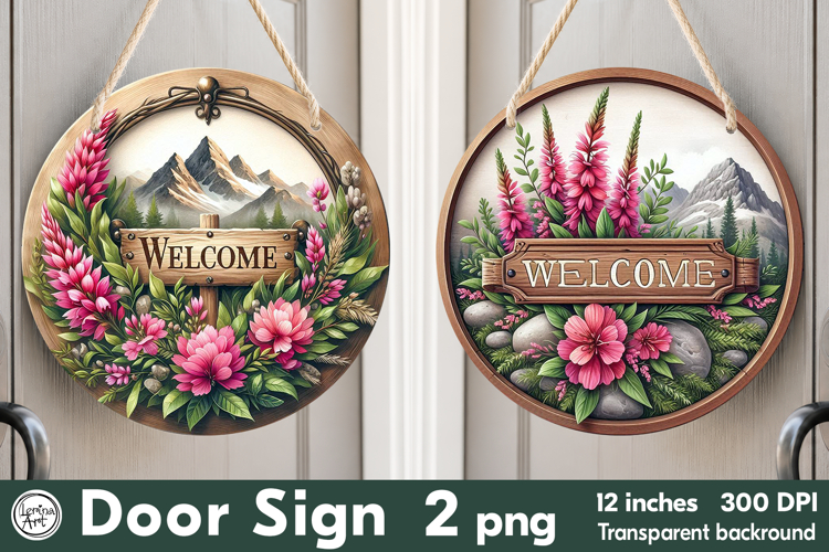 Welcome Round Door Sign. PNG