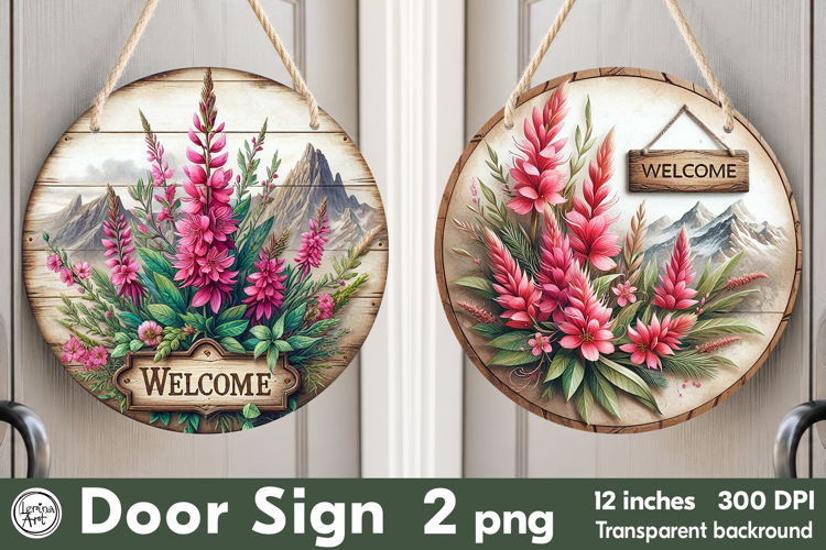 Welcome Round Door Sign. PNG