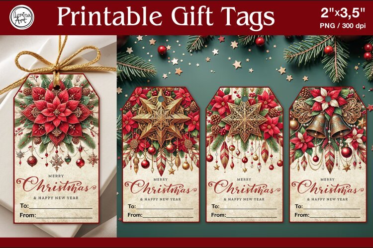 Christmas Gift Tags|Vintage| PNG Sublimation example image 1