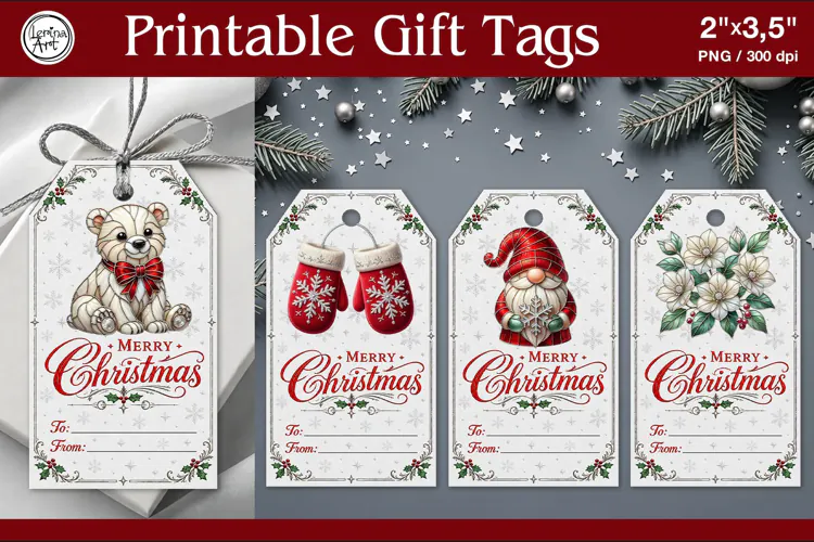 Stained Glass Christmas Gift Tags | PNG Sublim