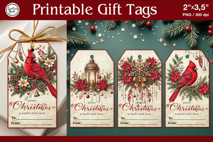Christmas Gift Tags|Vintage| PNG Sublimation