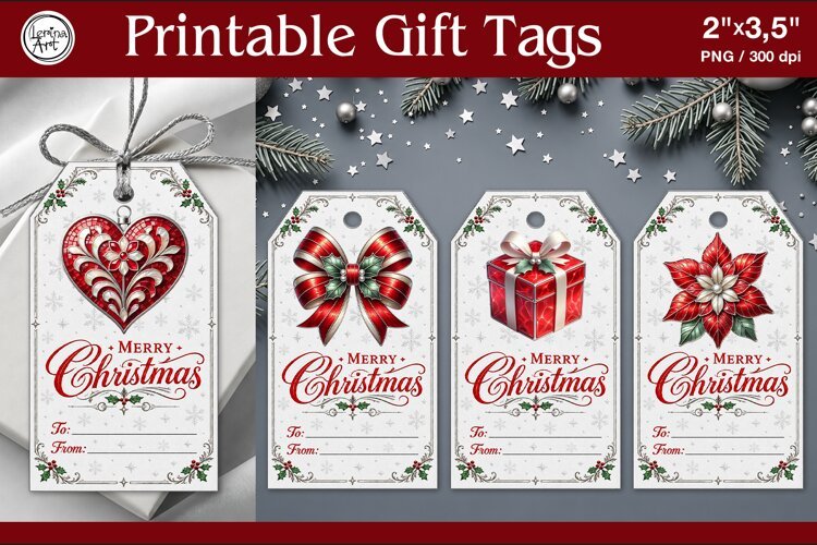Stained Glass Christmas Gift Tags | PNG Sublimation example image 1