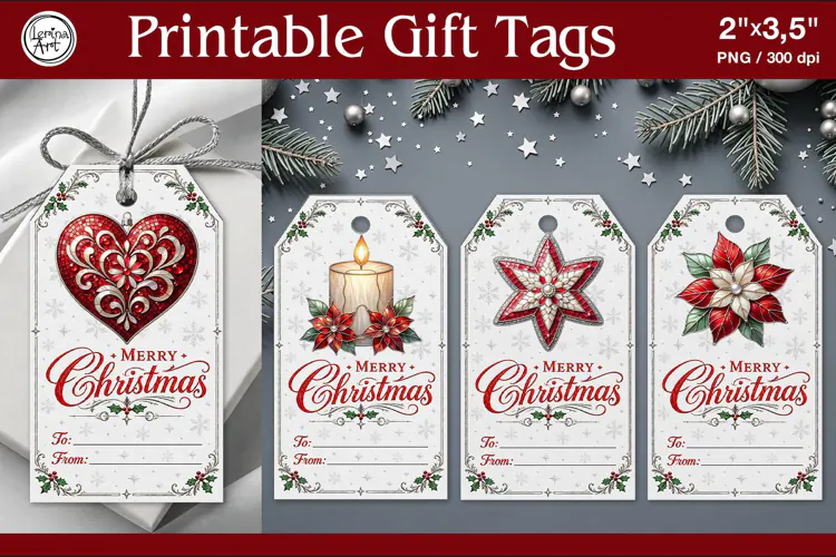 Stained Glass Christmas Gift Tags | PNG Sublim