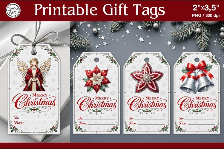 Stained Glass Christmas Gift Tags | PNG Sublim example image 1