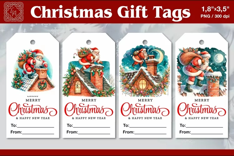 Christmas Gift Tags| Santa | PNG Sublimation