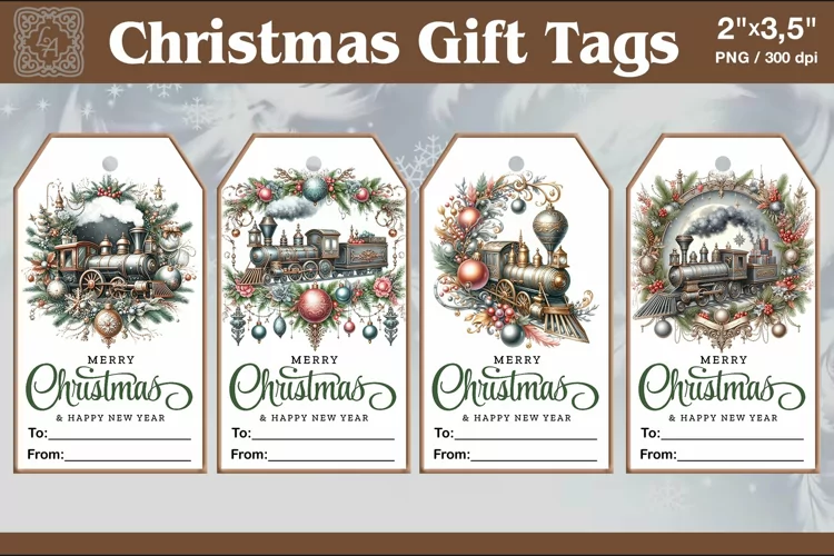 Christmas Gift Tags|Train| PNG Sublimation