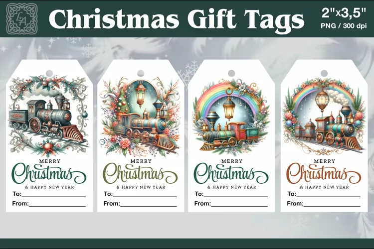 Christmas Gift Tags|Train| PNG Sublimation