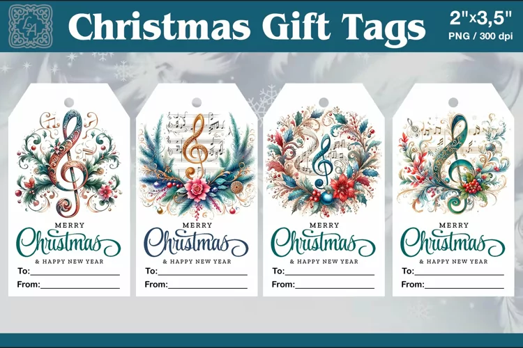Christmas Gift Tags|Music| PNG Sublimation