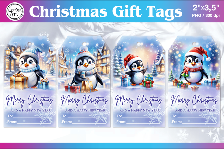 Christmas Gift Tags|Cute Penguin| PNG Sublimation