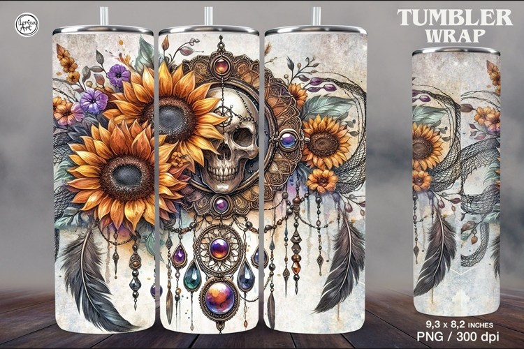 Skull and SunflowerTumbler Sublimation, 20 oz