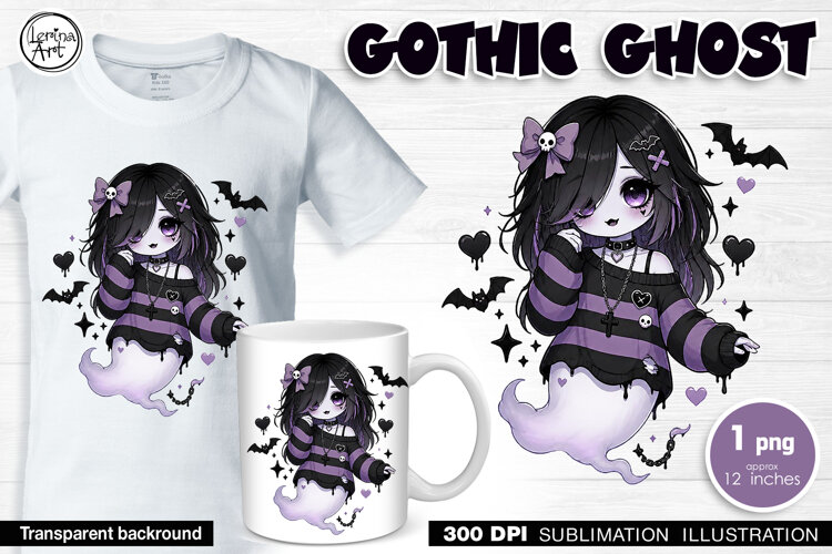 Halloween / Cute Halloween Ghost / Sublimation design / PNG example image 1