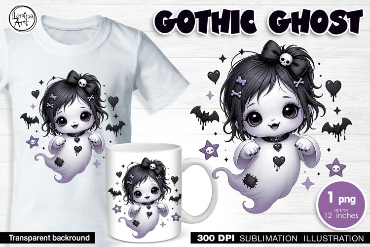 Halloween / Cute Halloween Ghost / Sublimation design / PNG example image 1